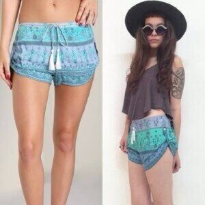 Spell Medium Blue Floral Bohemian Print Shorts